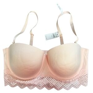 Aerie Sunnie Strapless Bra Lace Trim Pink 36D NWT